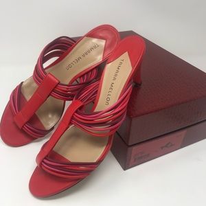 TAMARA MELLON Leave Him On Red Kitten Heel Heels Sandals Slip On Red Pink Sz. 10